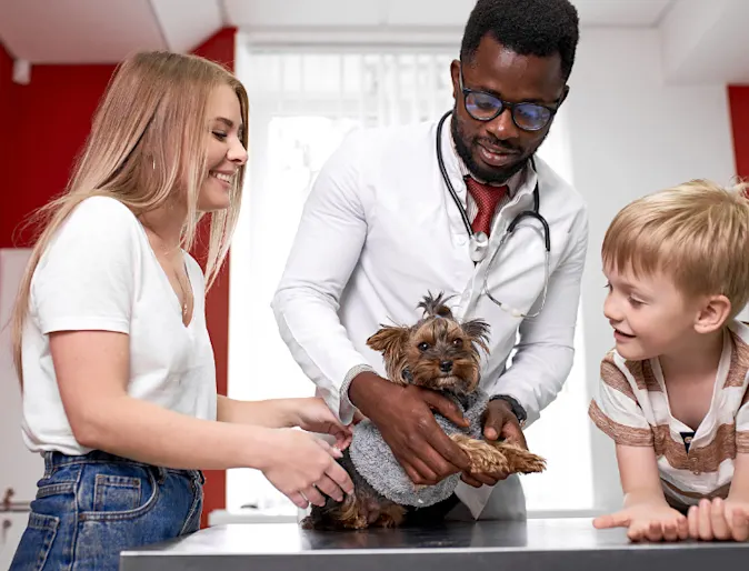 Veterinarian with Girl, Boy & Dog Veterinarian with Girl, Boy & Dog