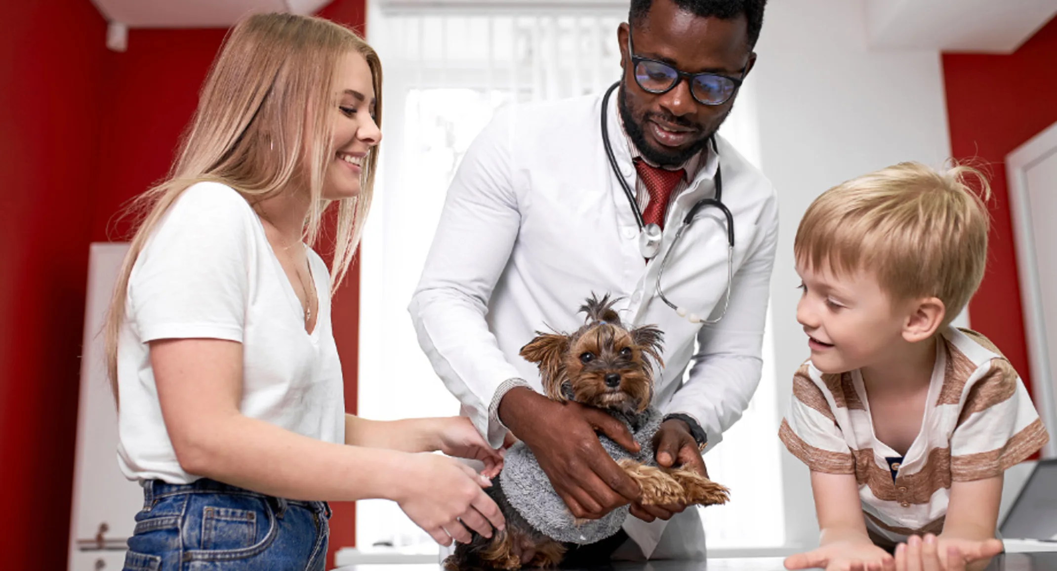 Veterinarian with Girl, Boy & Dog Veterinarian with Girl, Boy & Dog