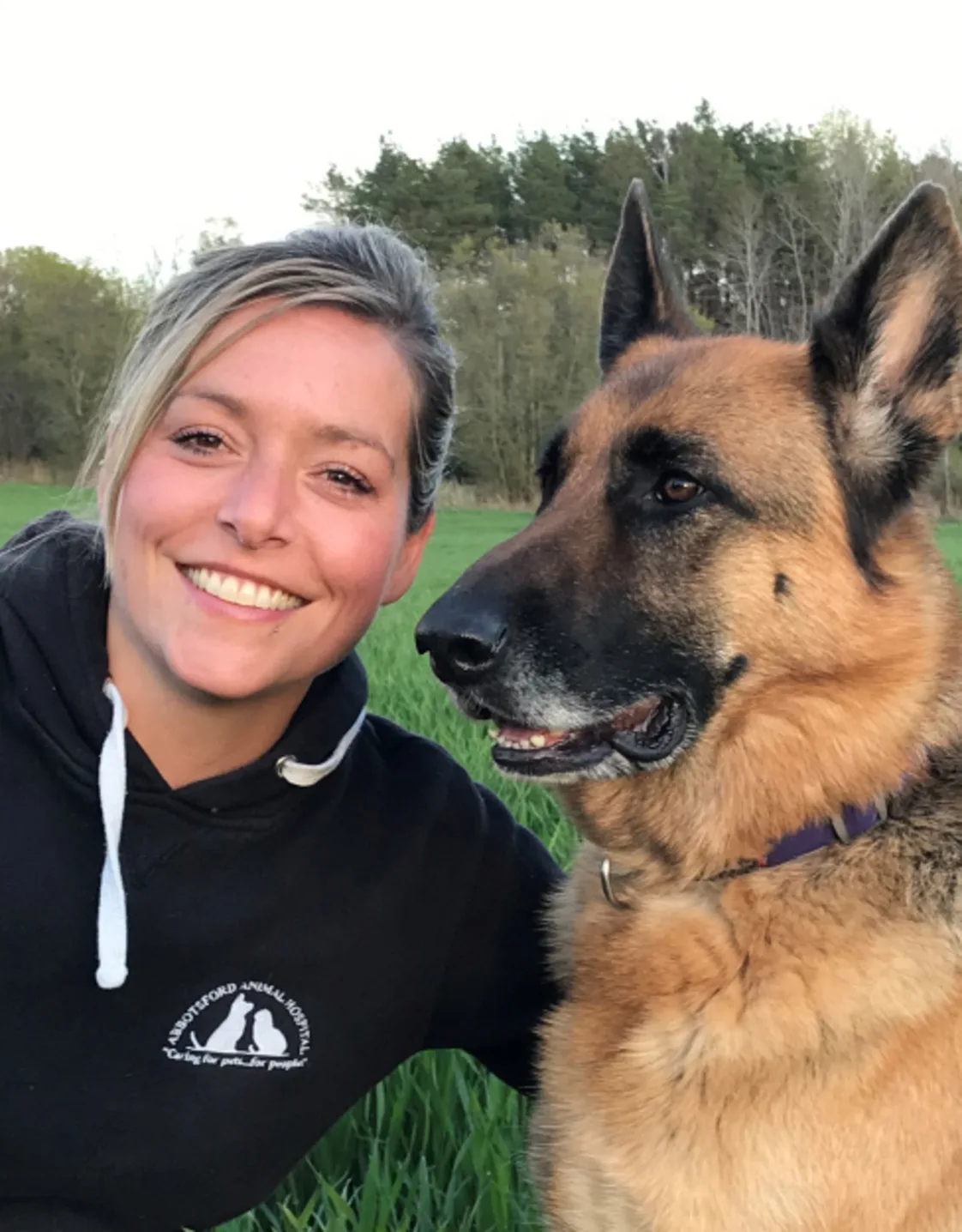 Charleen outside with german shepherd Charleen outside with german shepherd