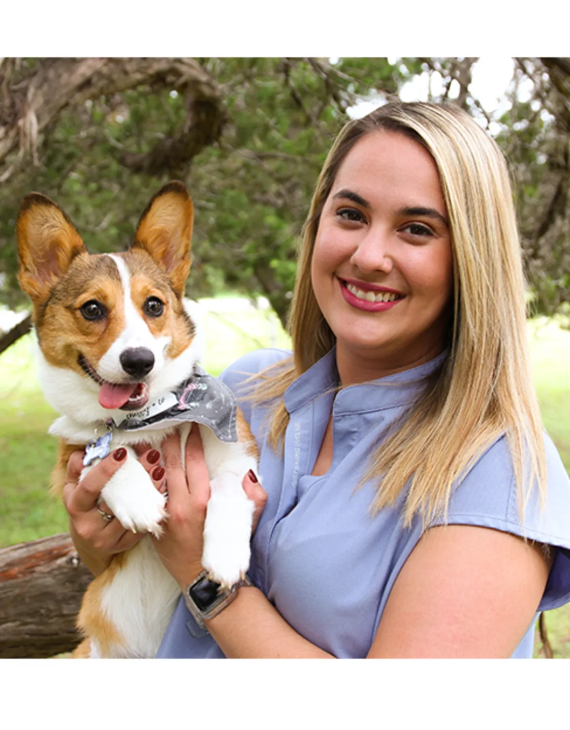 A photo of Lauren with her Corgi, Princess Leia A photo of Lauren with her Corgi, Princess Leia