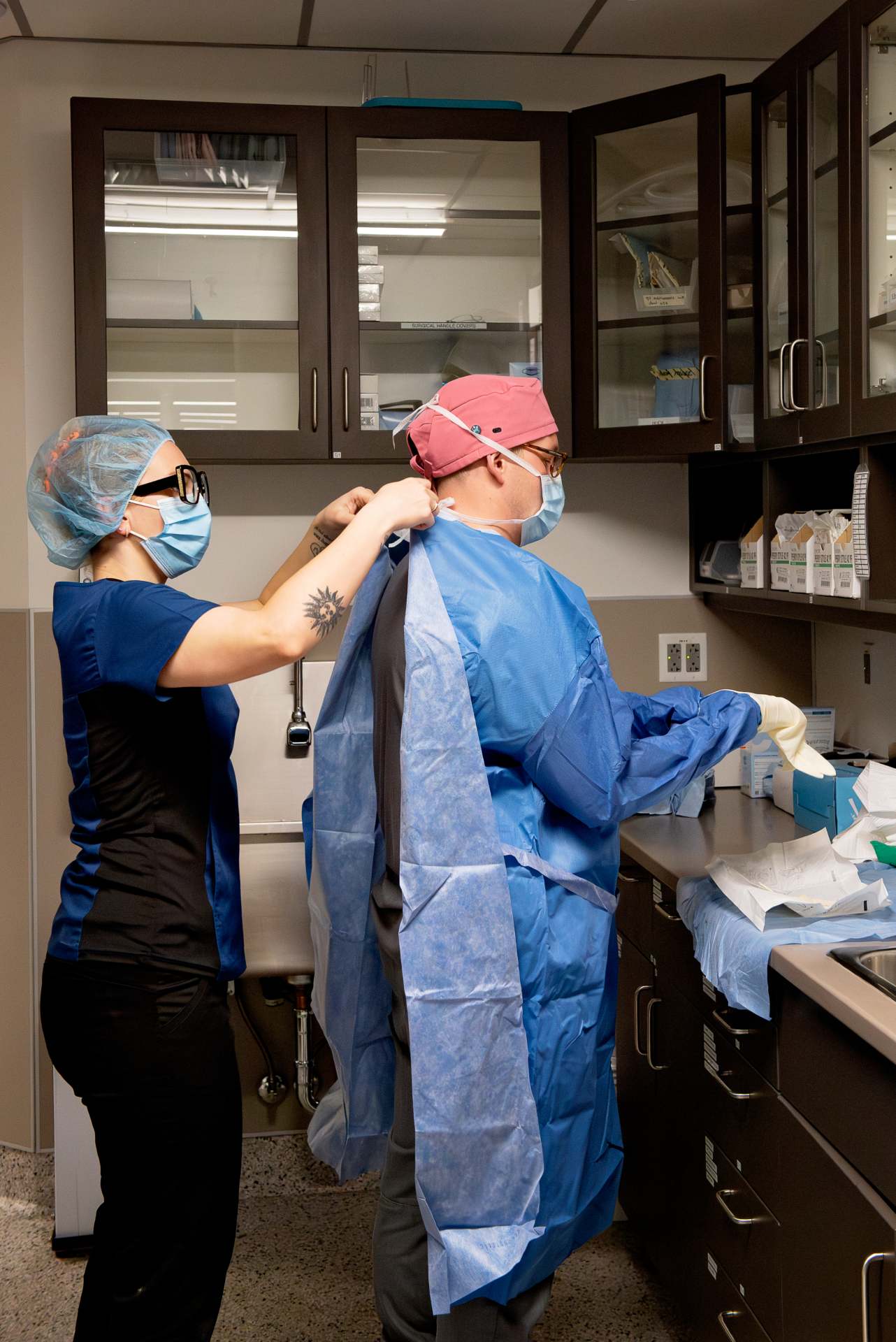 Staff member prepping for operation