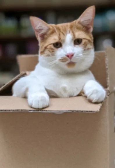Orange and white cat in a box Orange and white cat in a box