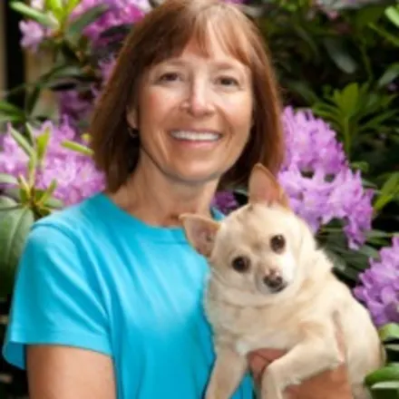 Dr. Erdman holding a dog at Laurelwood Animal Hospital