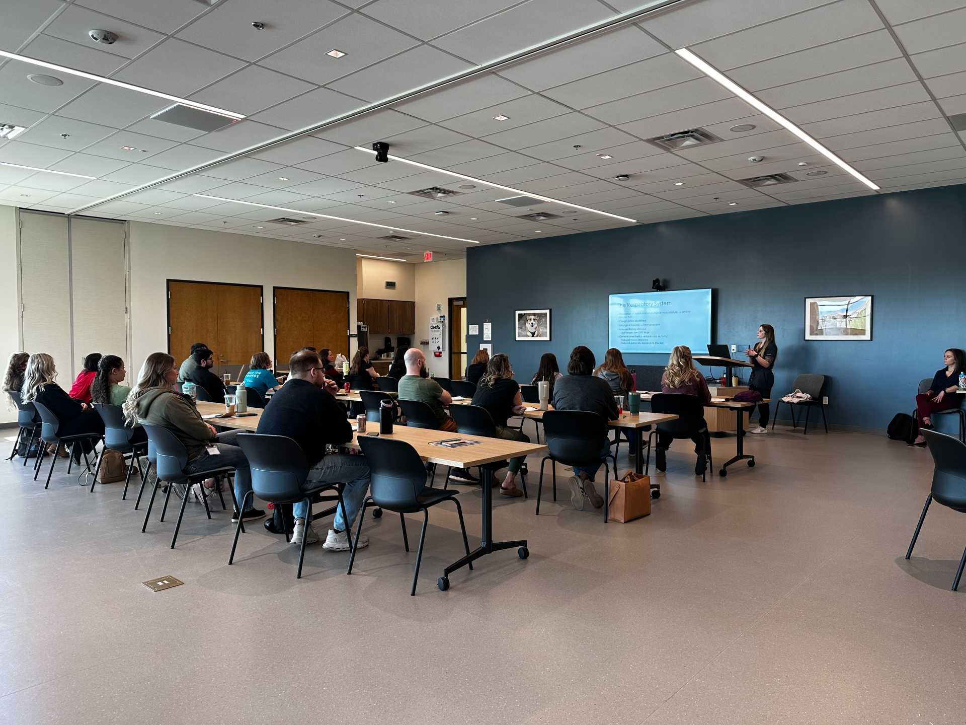Veterinary professionals in a conference room