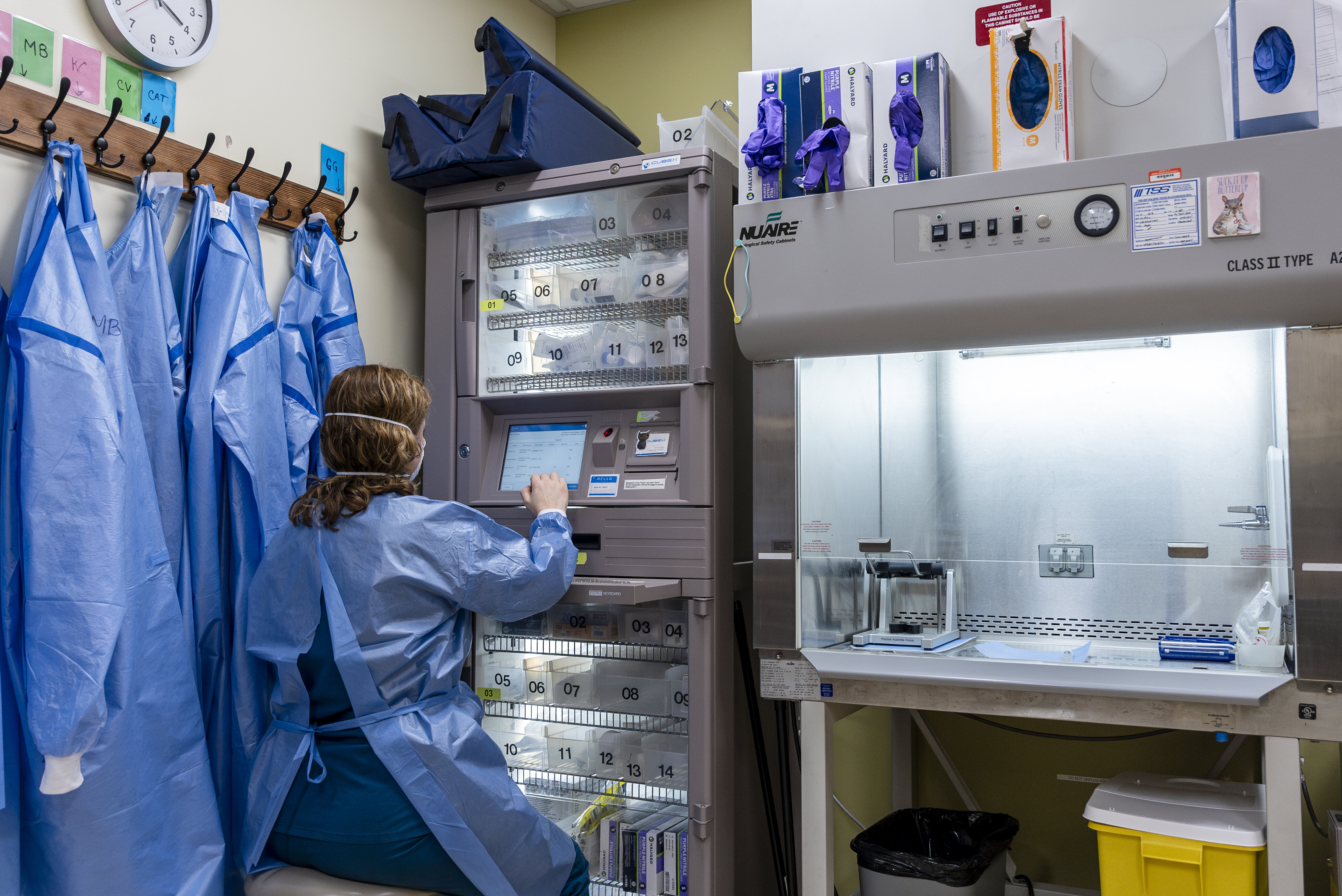 A Vet putting in an order for medications before surgery. 