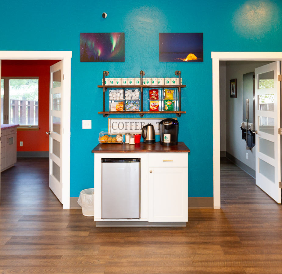 Mini coffee bar in the front entrance lobby