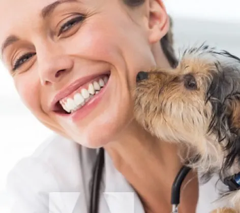 Dog Kissing Woman Doctor Smiling Dog Kissing Woman Doctor Smiling