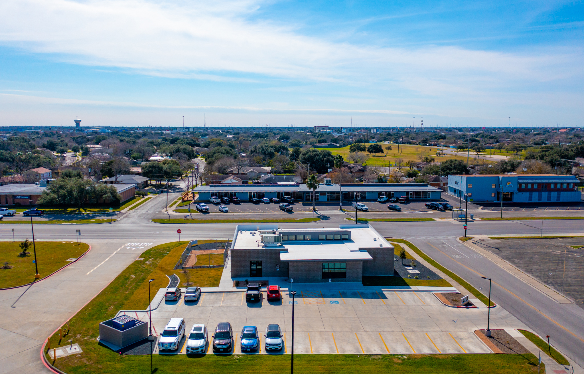 Rear of Building showing main entrance from Carmel Pkwy