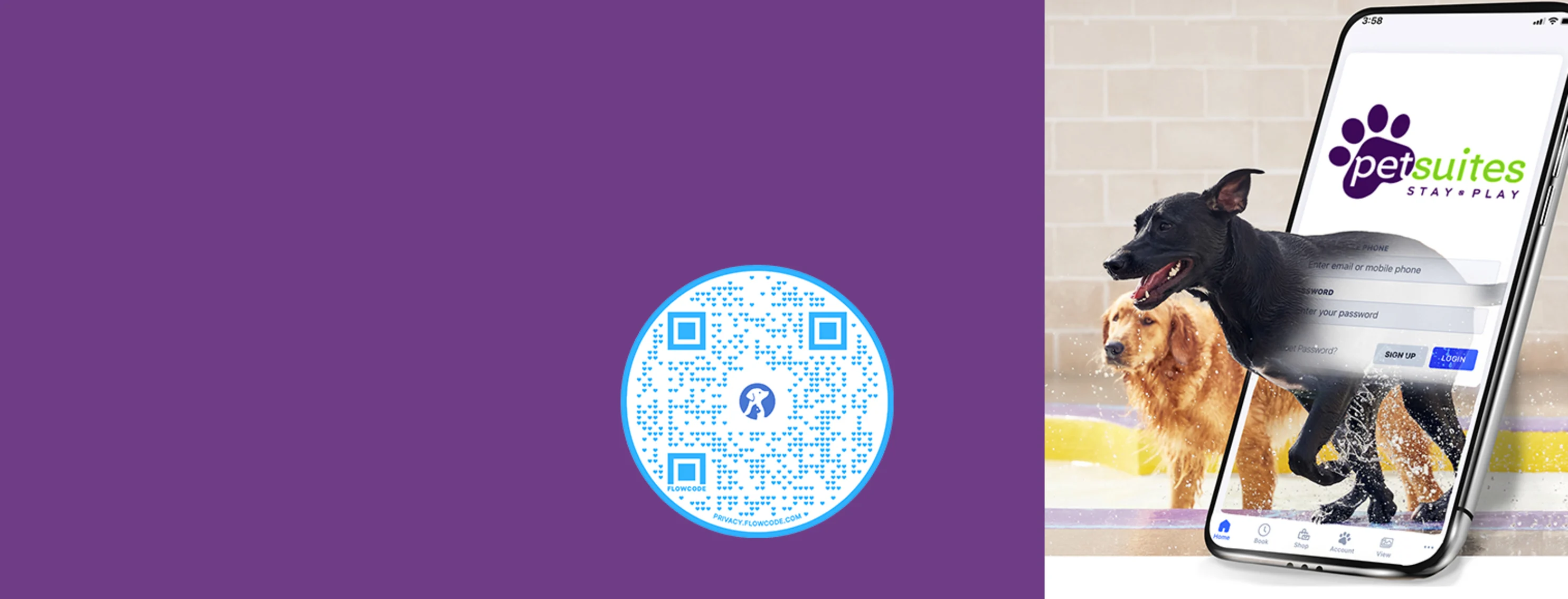 Smart phone with dog running through screen and a QR code. Smart phone with dog running through screen and a QR code.