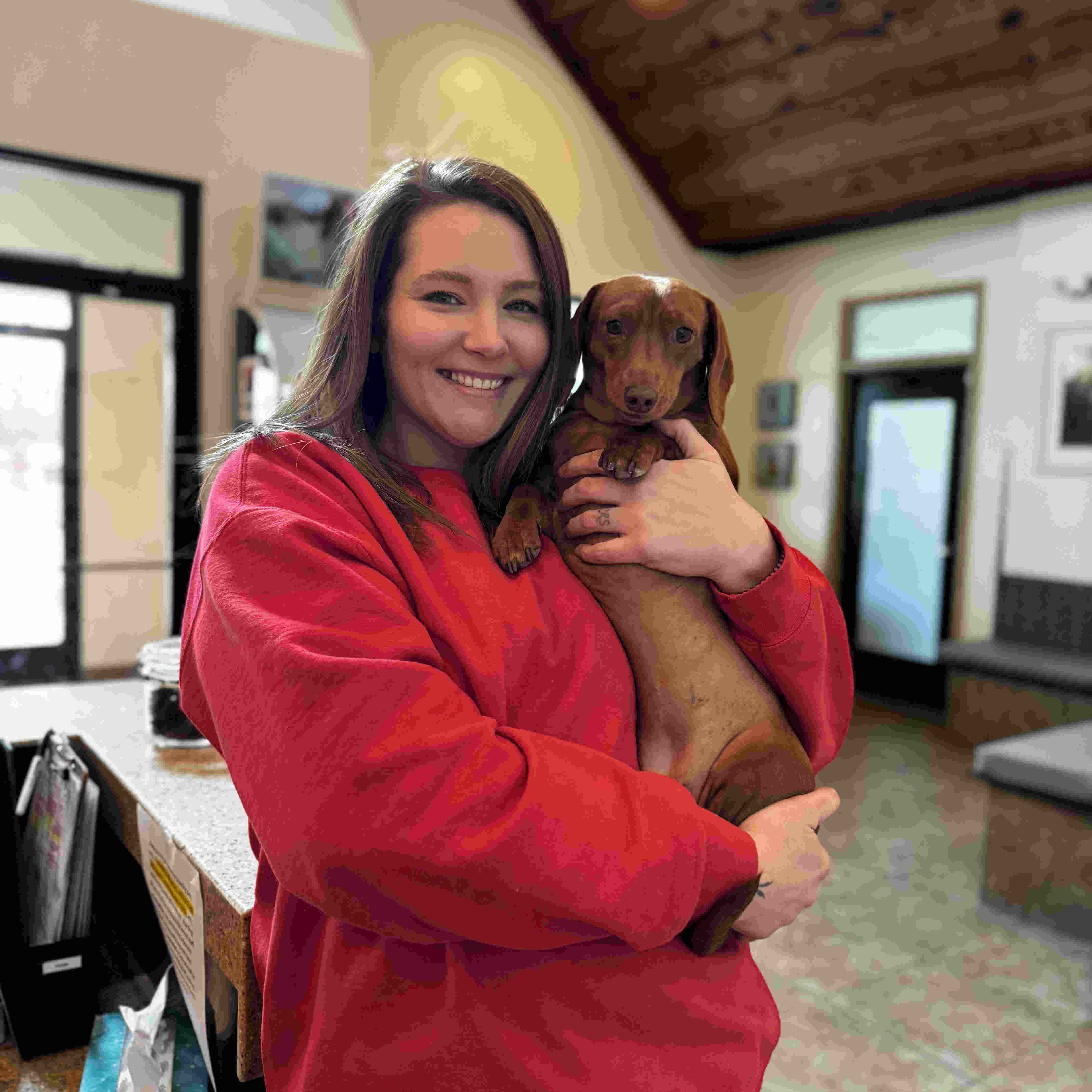Our Staff with a Cute Dachshund