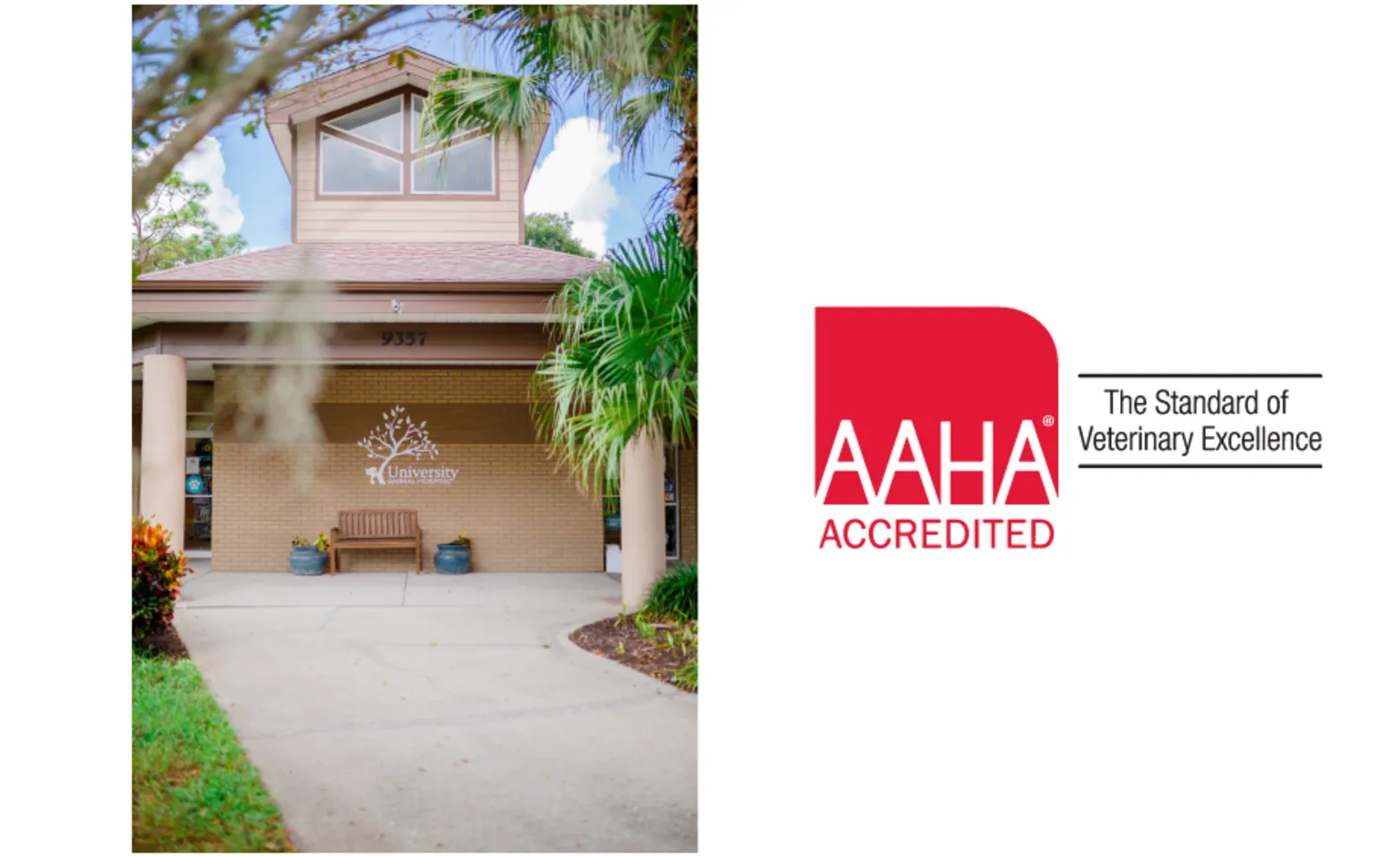 Exterior of the building next to an AAHA logo. Exterior of the building next to an AAHA logo.