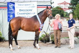 two people posing next to horse