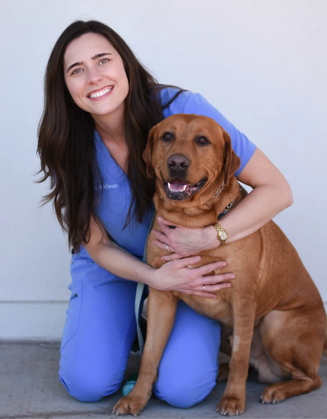 Meredith Addison with a brown/white dog Meredith Addison with a brown/white dog