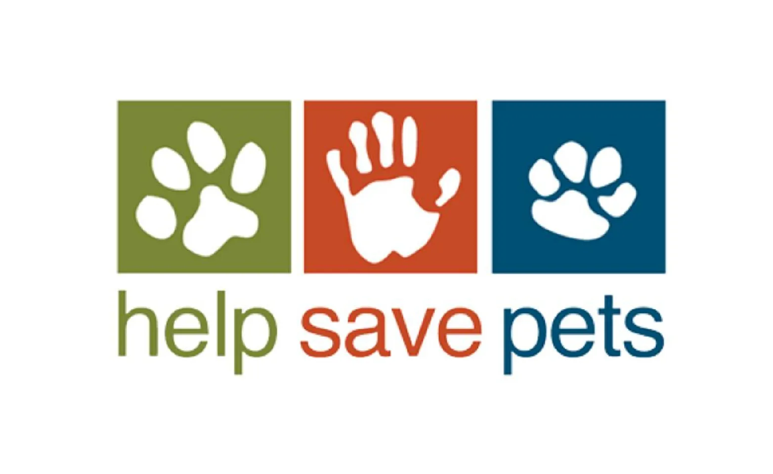 Help Save Pets logo with pet paw and human hand prints Help Save Pets logo with pet paw and human hand prints