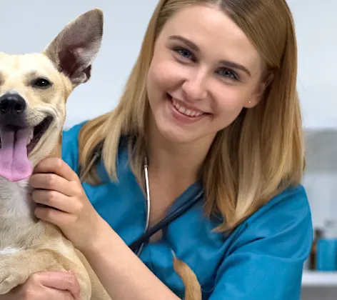 Woman and Dog Smiling Clinic