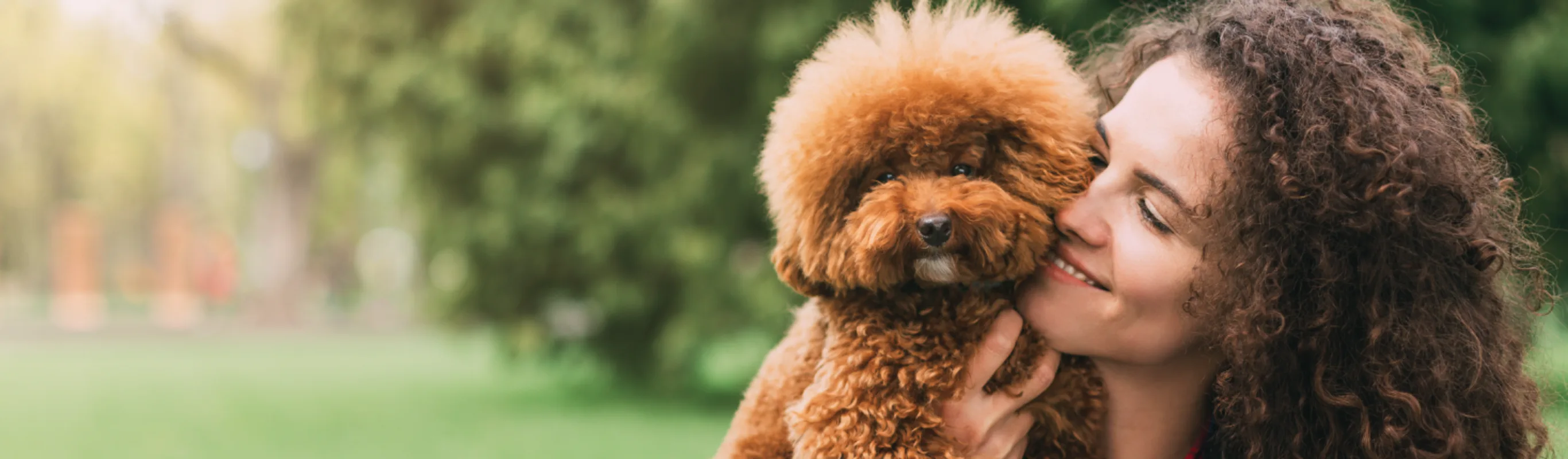 Woman Holding Dog In A Grass Park