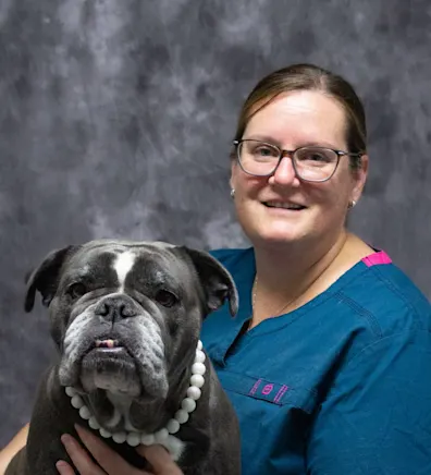 Robyn with gray dog Robyn with gray dog