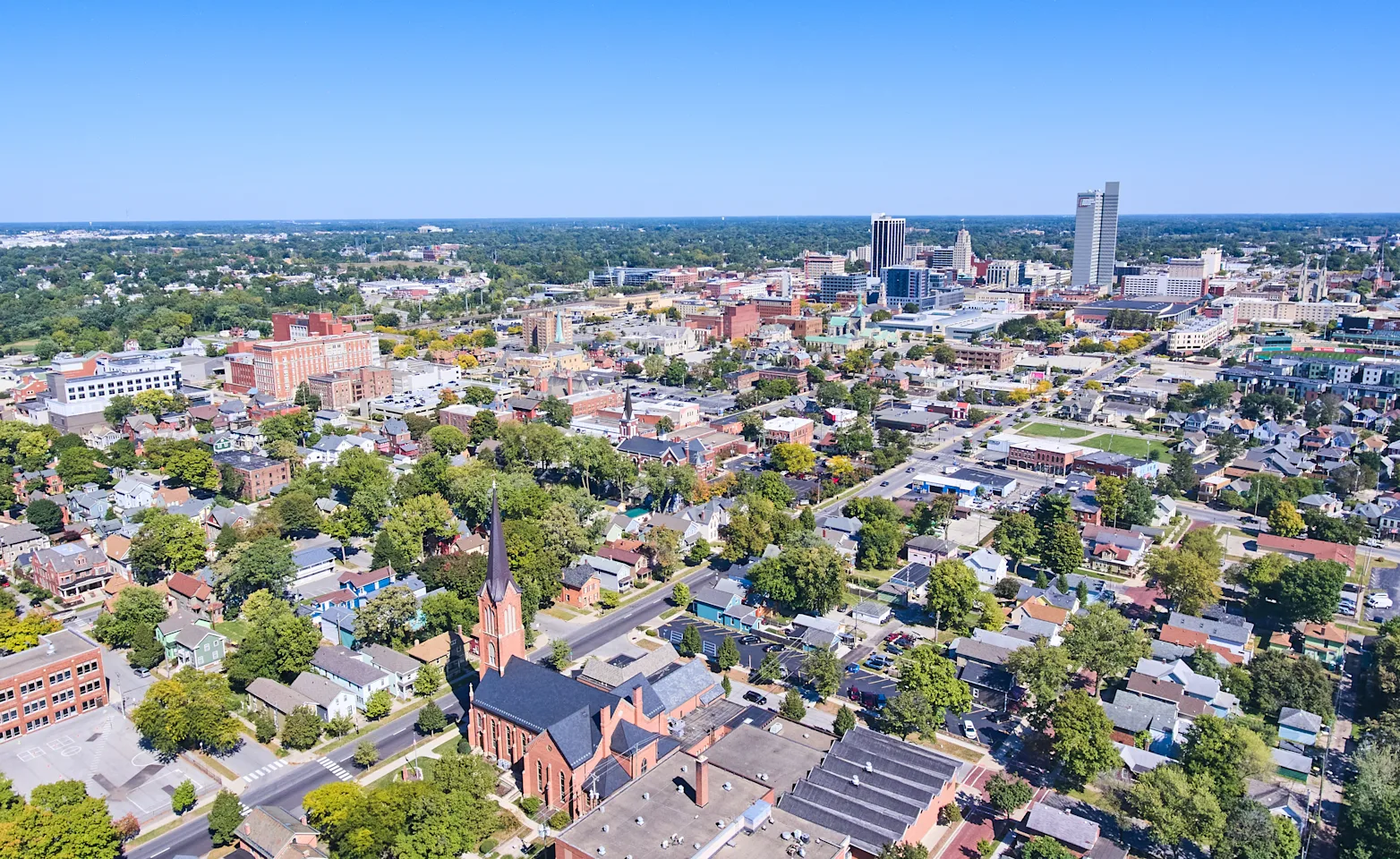 An aerial shot of Fort Wayne, IN