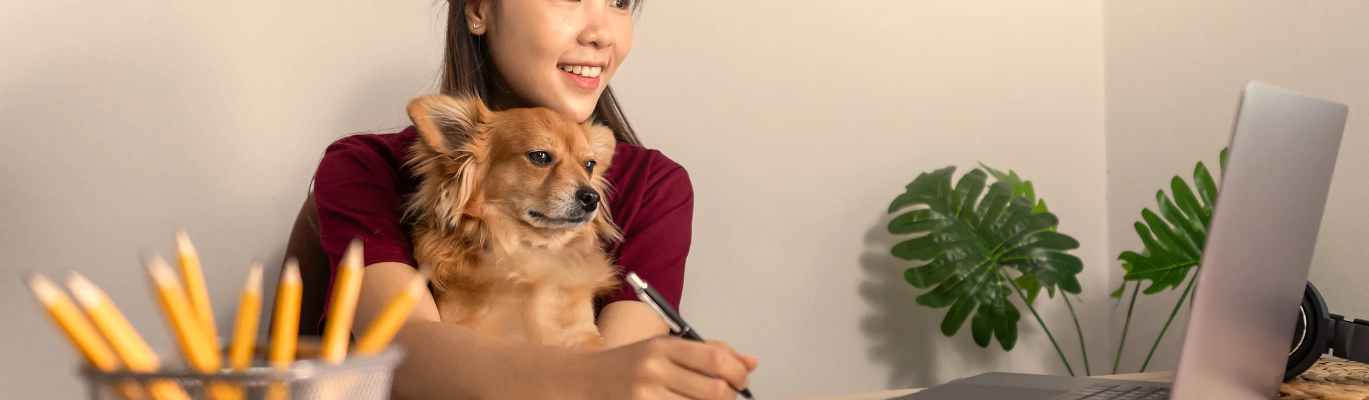 Woman with dog and laptop Woman with dog and laptop