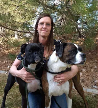 Laurie with two dogs Laurie with two dogs