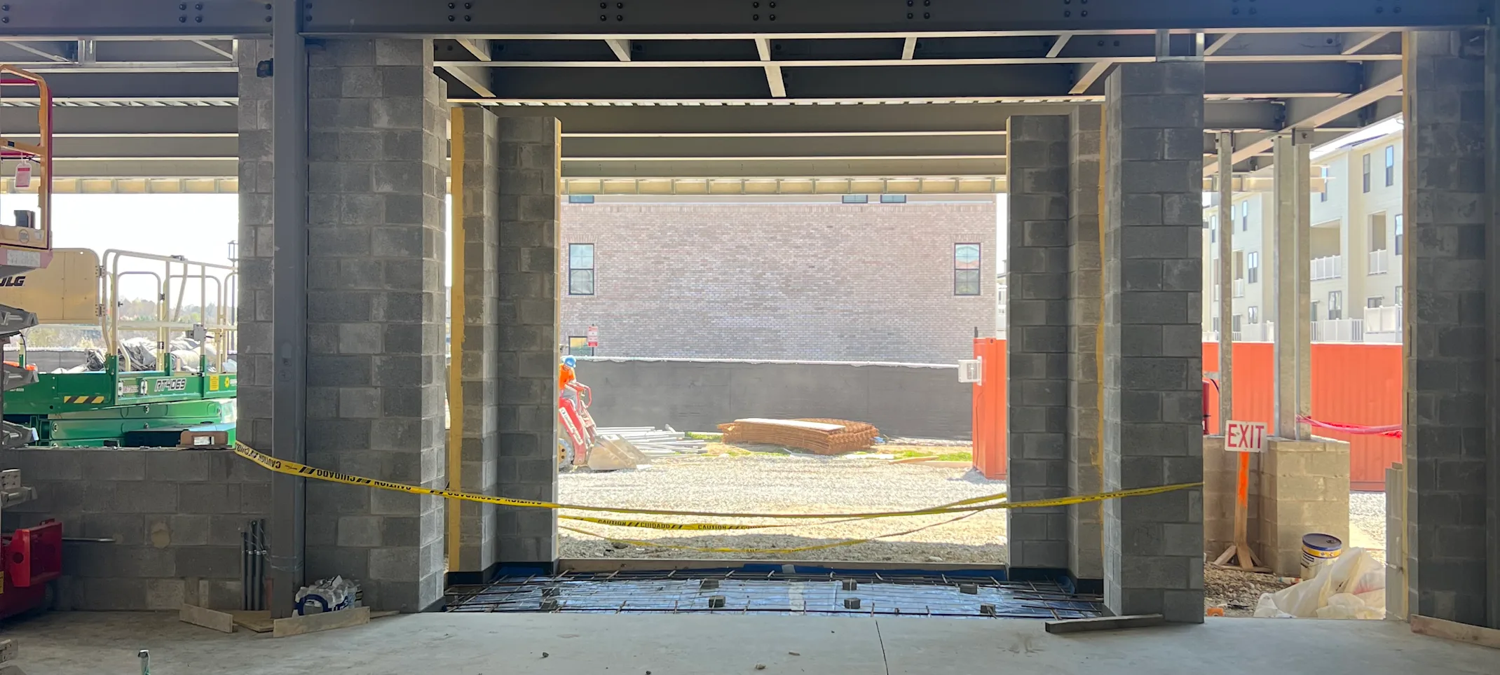 An inside view of the outside through the constructed entrance An inside view of the outside through the constructed entrance