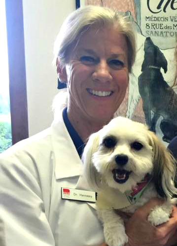 Donna holding a small white dog