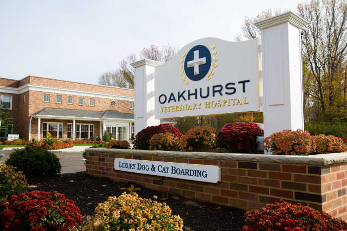 Oakhurst Veterinary Hospital's sign at the exterior of the hospital