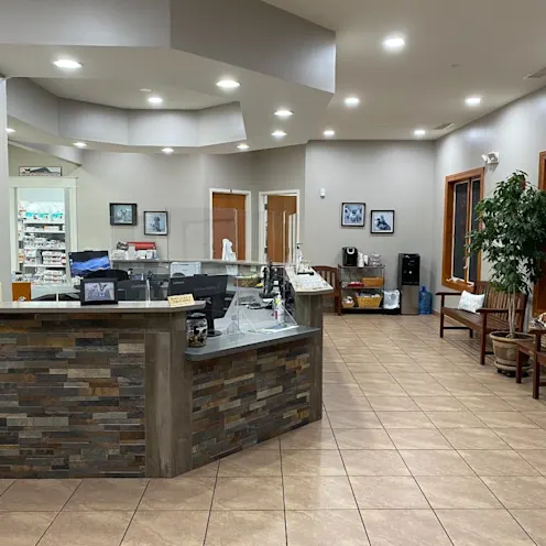 Valley Animal Hospital lobby area with tile floor. Valley Animal Hospital lobby area with tile floor.