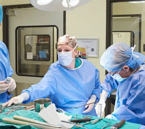 Three Veterinarians prepping for surgery