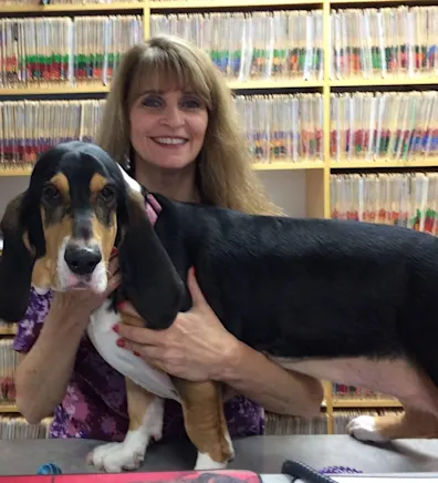 Vicki with basset hound Vicki with basset hound