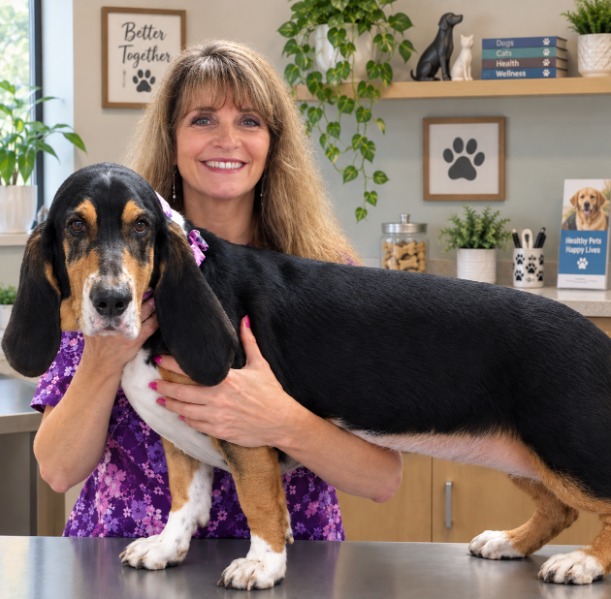 Vicki with basset hound