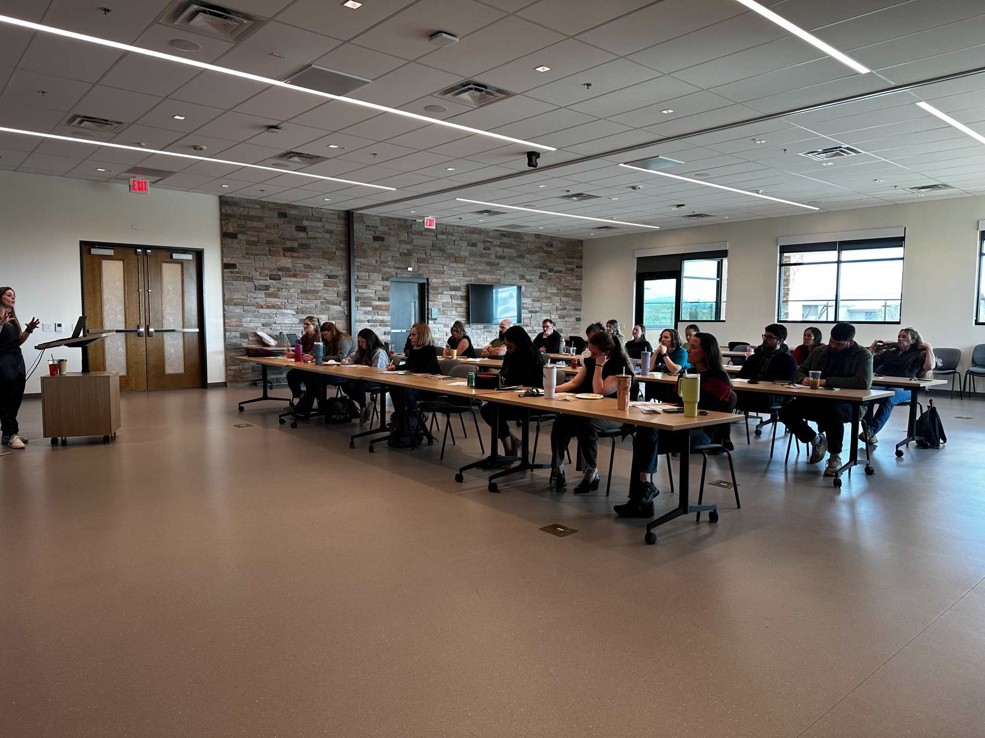 Veterinary professionals in a conference room