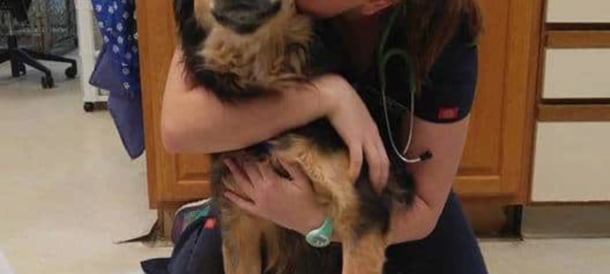 Staff member at Strawbridge Animal Care with a happy puppy