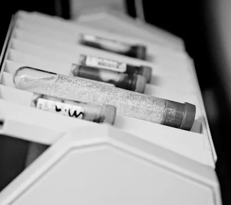 Black and white photo of laboratory equipment