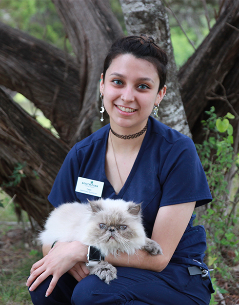 Cyan holding a white cat