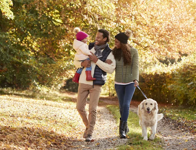 Family walking their dog Family walking their dog
