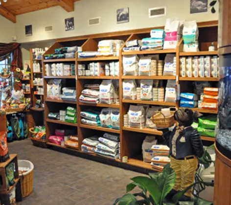 Pet supplies sitting on shelves Pet supplies sitting on shelves