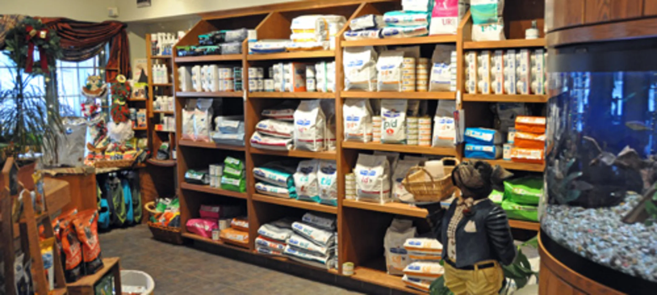 Pet supplies sitting on shelves Pet supplies sitting on shelves