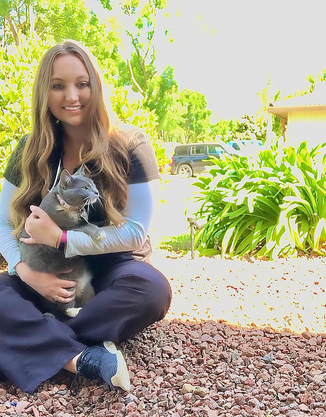 Briana's staff photo from Merced Animal Medical Center where she is sitting down with her cat on her lap. Briana's staff photo from Merced Animal Medical Center where she is sitting down with her cat on her lap.