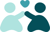 Icon of two abstract characters giving a high-five with a heart above