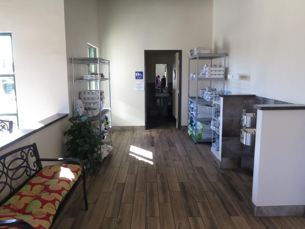  Waiting room, water fountains, and restroom.