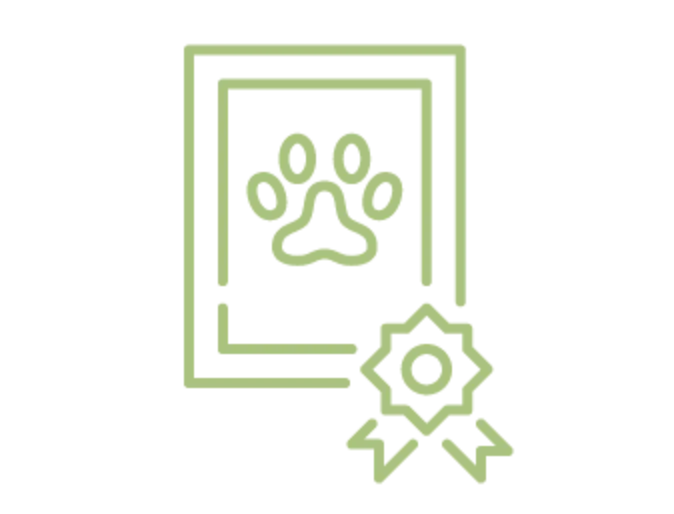 Icon of certificate with paw print inside Icon of certificate with paw print inside
