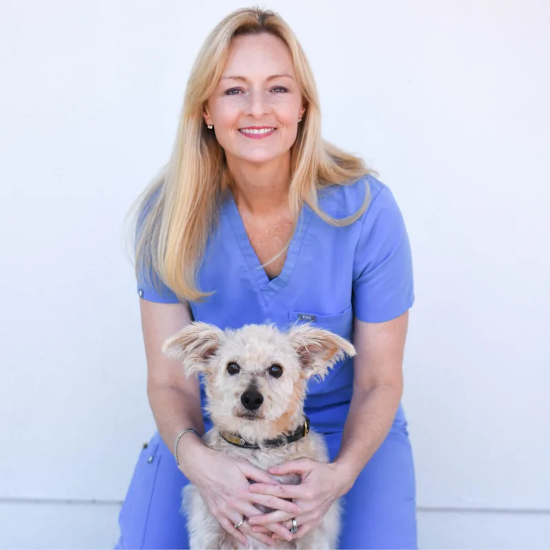 Allison Steele Wegmann with a brown dog Allison Steele Wegmann with a brown dog