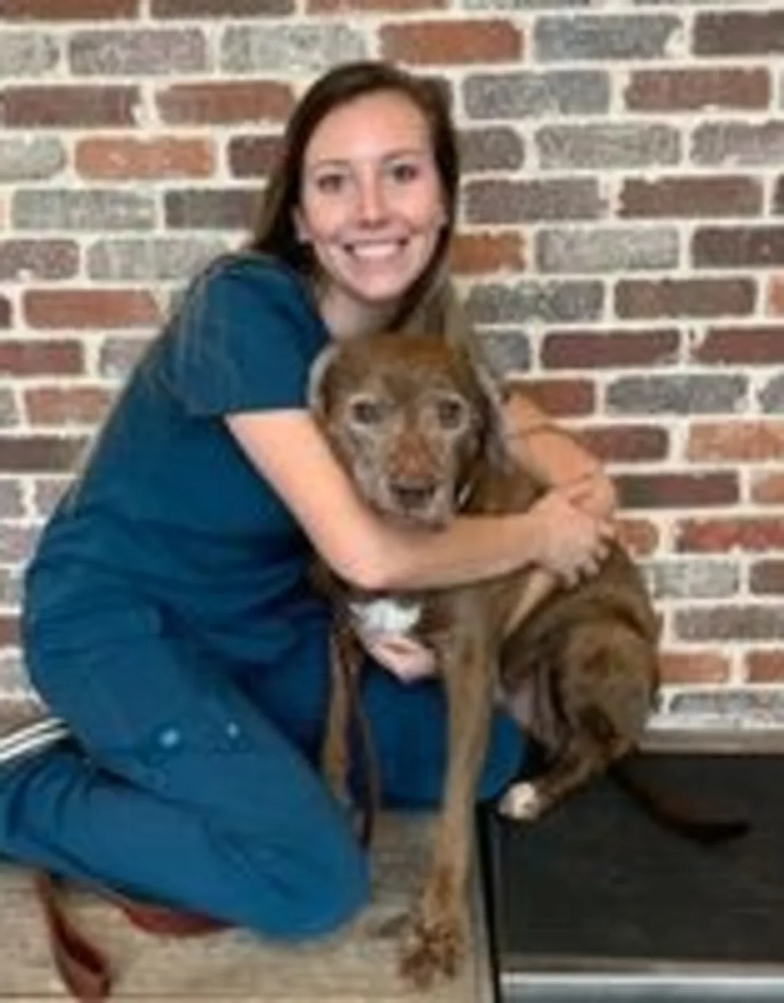 Tiffany Kaylor kneeling down next to a brown dog Tiffany Kaylor kneeling down next to a brown dog