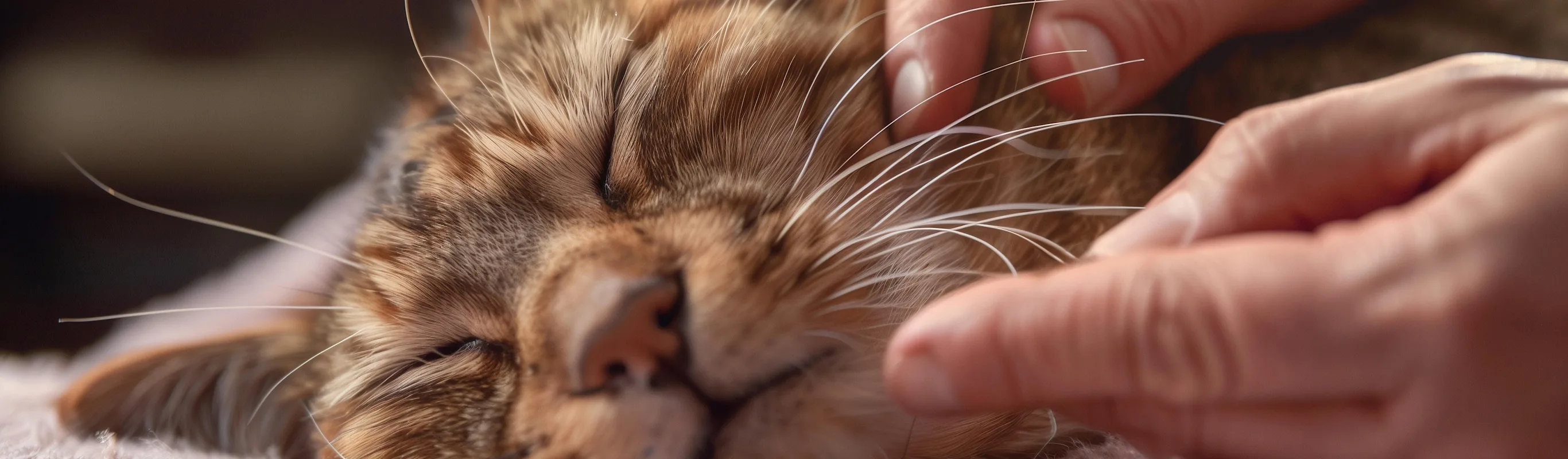 Cat laying down and receiving acupuncture Cat laying down and receiving acupuncture