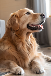 Golden Retriever Laying on the Floor Looking to the Right