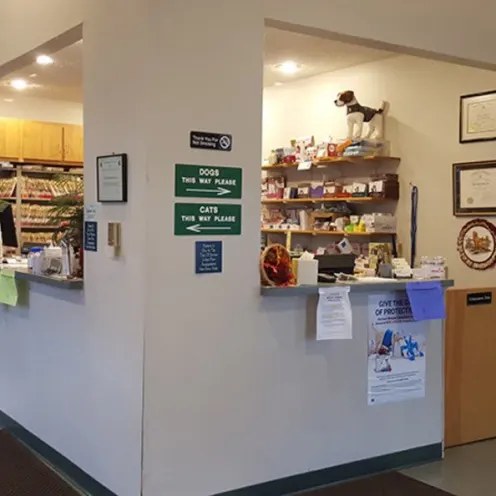 Reception desk at College Mall Veterinary Hospital