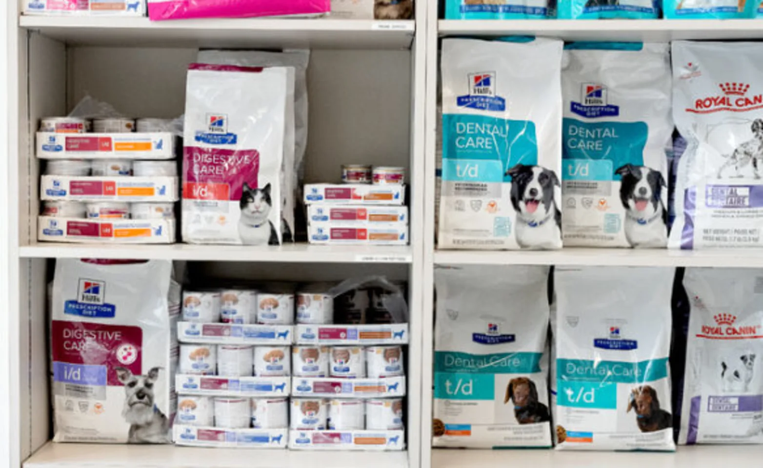 Pet food on shelves Pet food on shelves