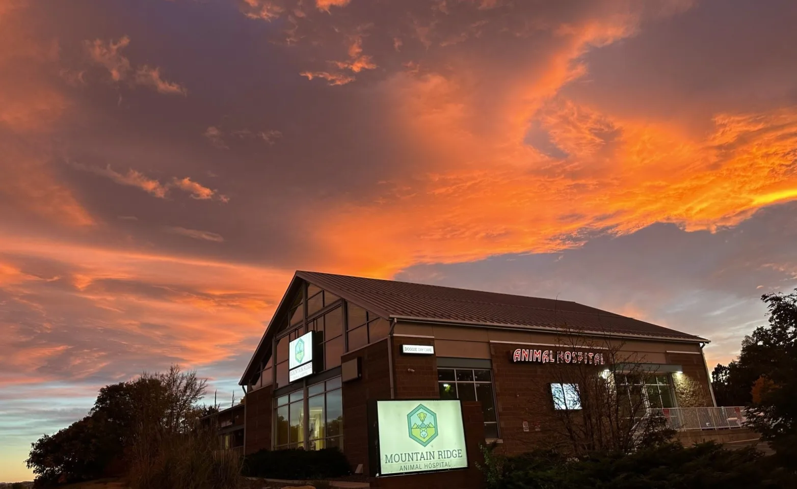 exterior of building at sunset