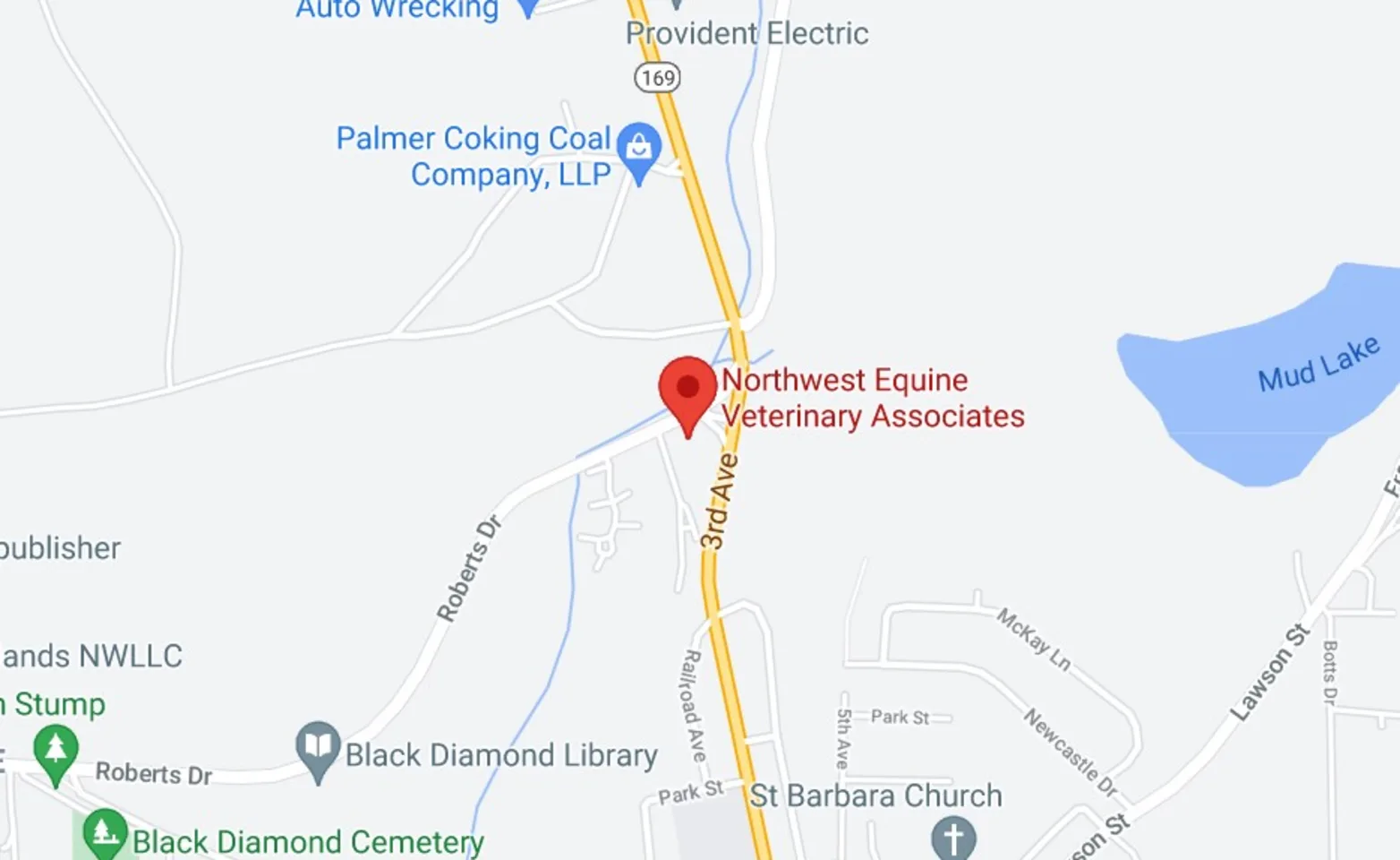 google map screenshot of Northwest Equine Veterinary Associates in Black Diamond, WA